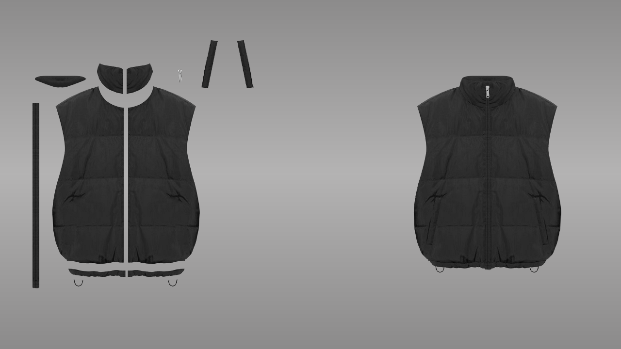 Down vest deconstructed - front