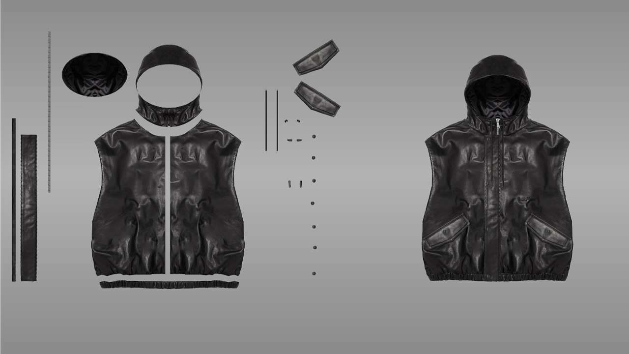 Hooded vest deconstructed - front