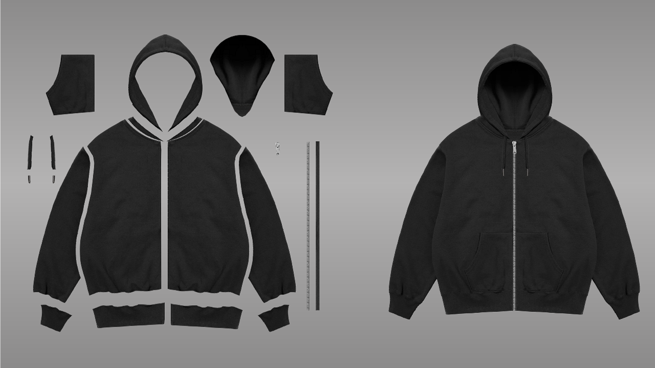 Zip up hoodie deconstructed - front