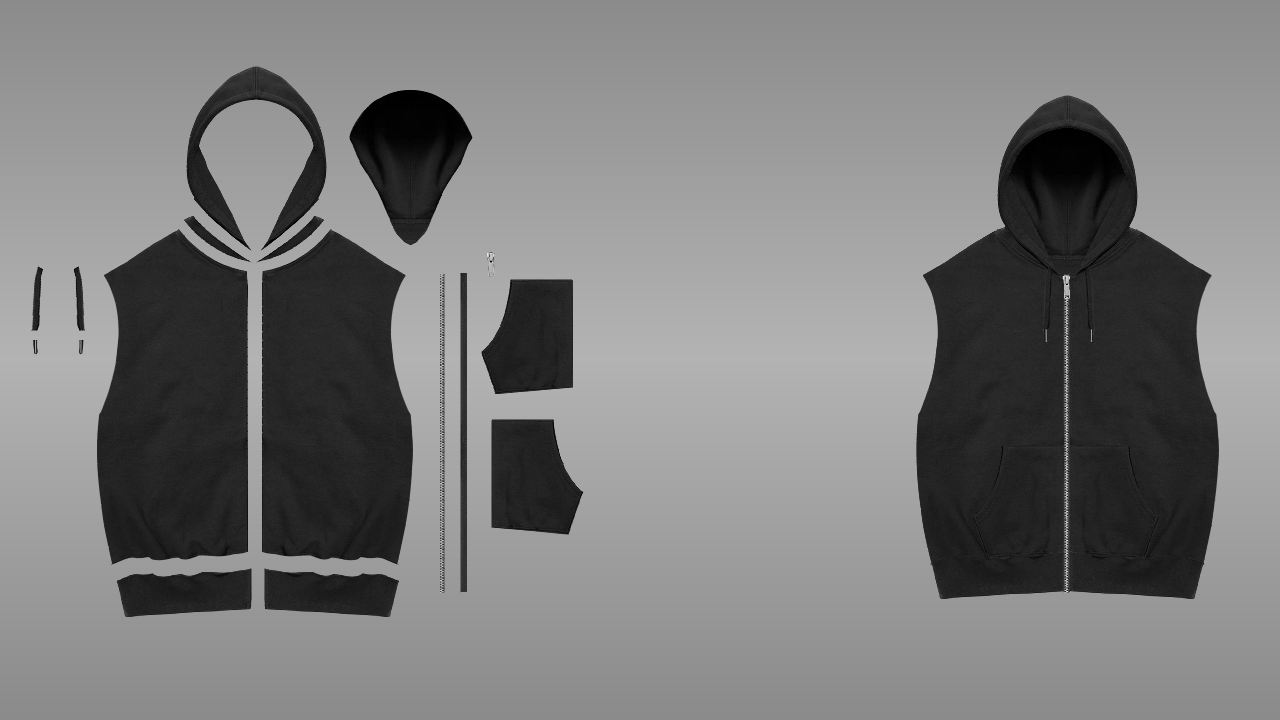 Sleeveless zip deconstructed - front
