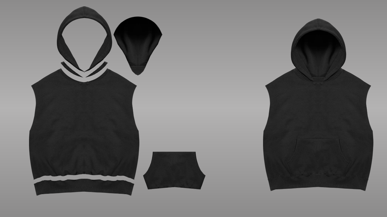 Sleeveless hoodie deconstructed - front