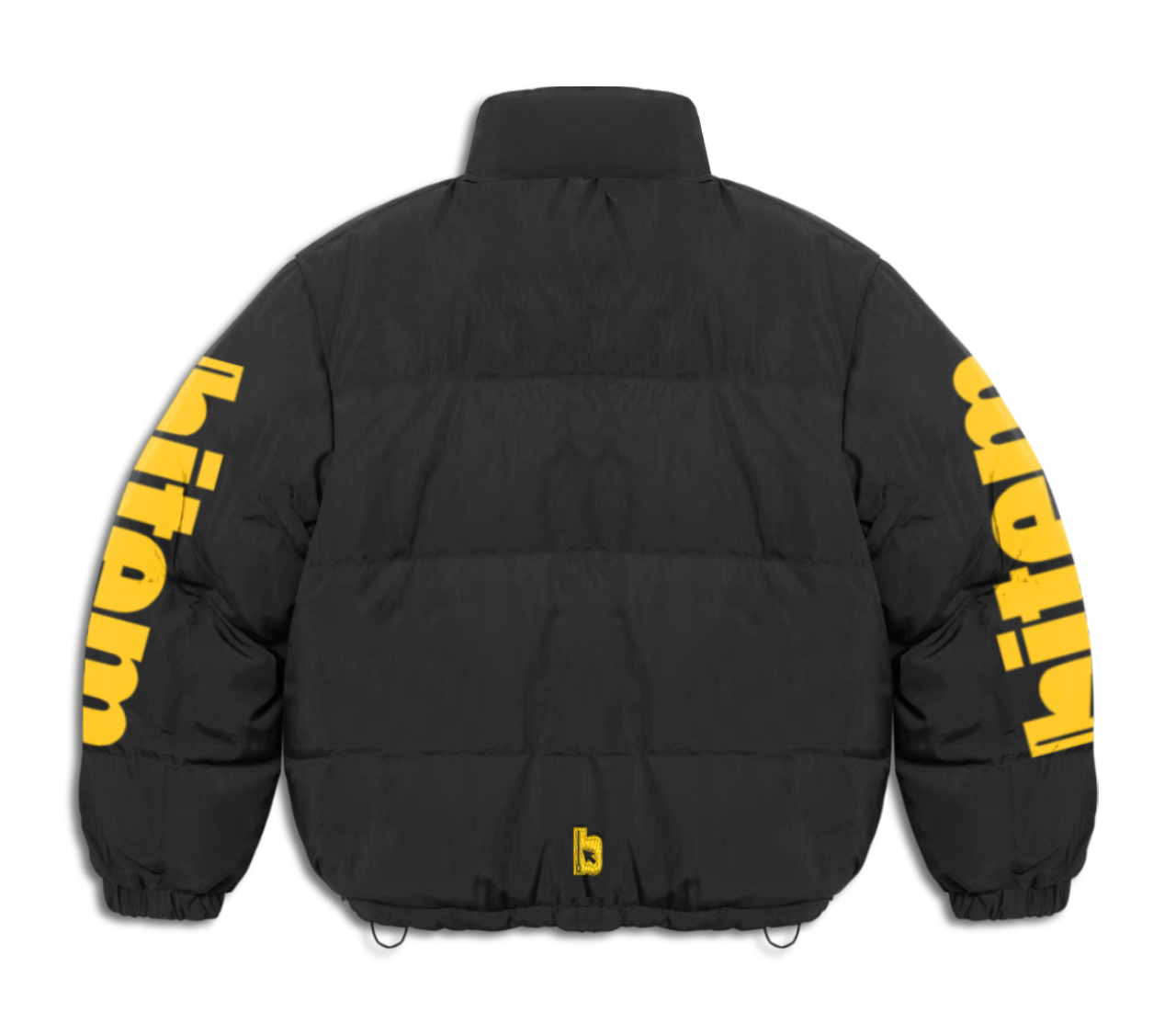 Down jacket with embroidered and screen printed bitem logo - back