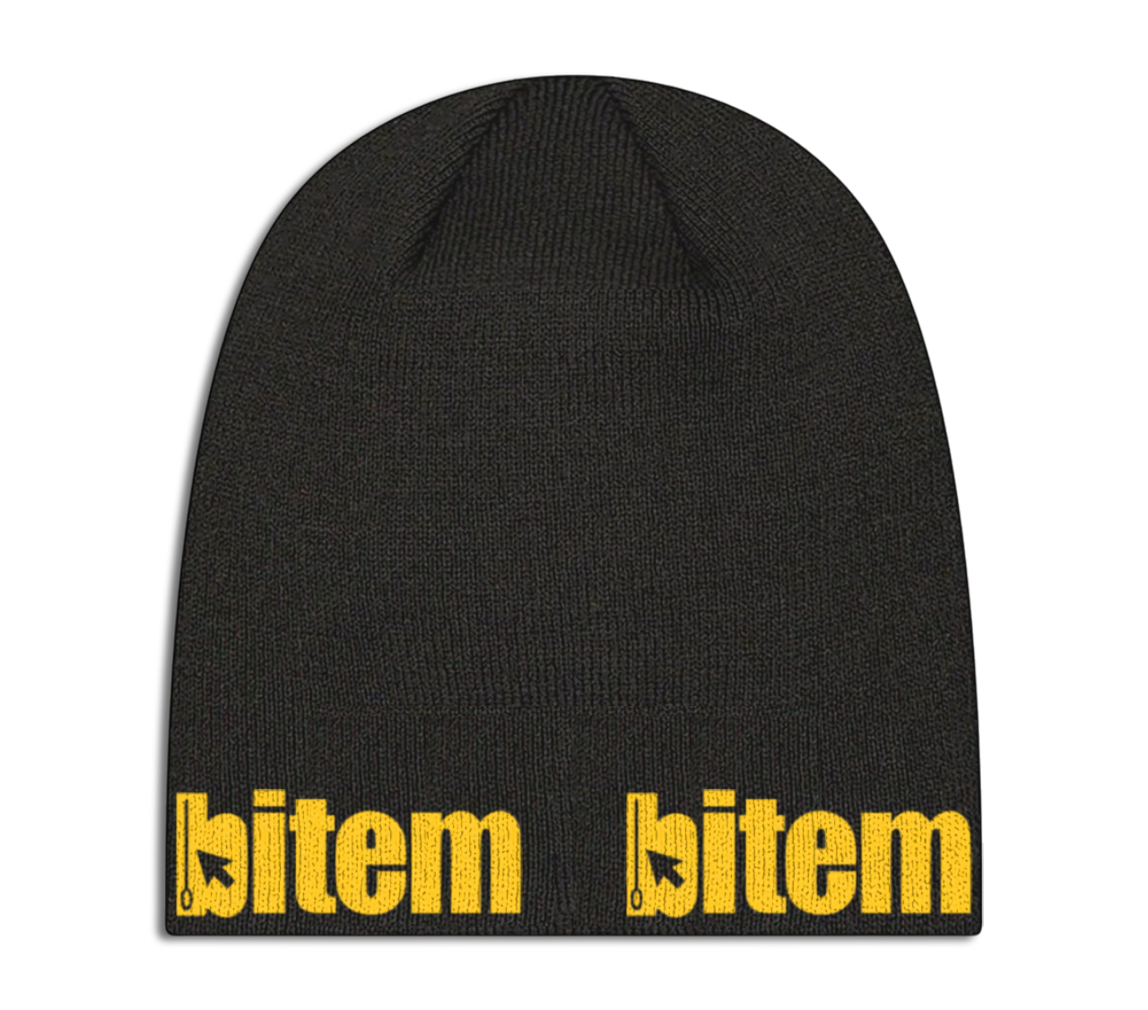 Skull knit beanie with screen printed bitem logo - front