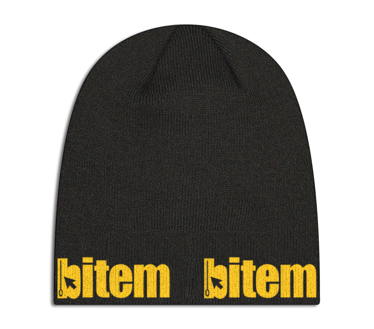 Skull knit beanie with screen printed bitem logo - back