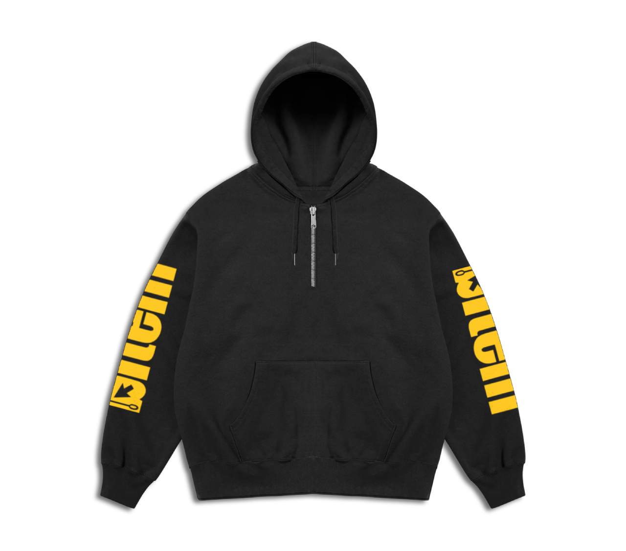 Quarter zip hoodie with screen printed bitem logo - front