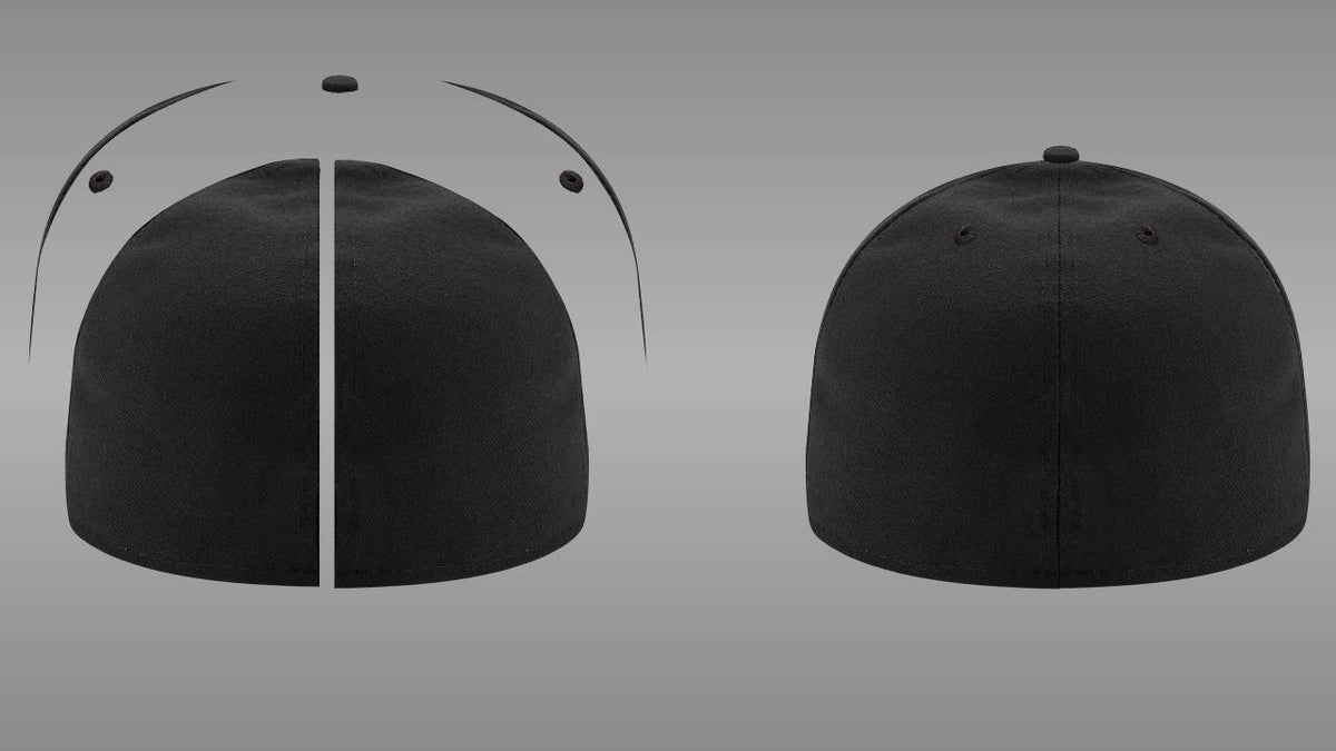 Layers: Black fitted cap mockup PSD back view streetwear