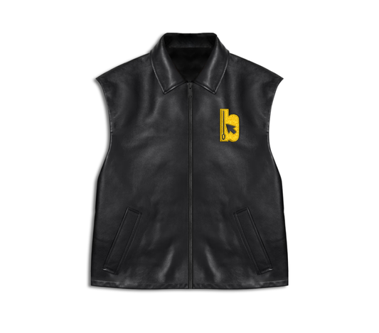 Biker vest with embroidered bitem logo - front