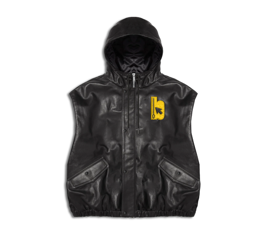 Hooded vest with embroidered bitem logo - front