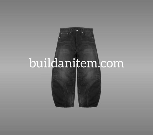 Front: Black baggy jeans mockup PSD front view streetwear
