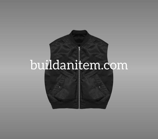 Front: Black bomber vest PSD mockup front view streetwear