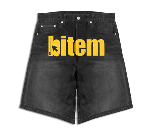 Jorts with screen printed bitem logo - front