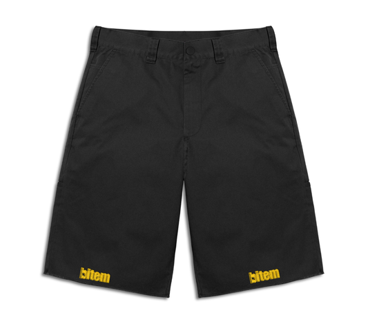 Khaki shorts with embroidered bitem logo - front