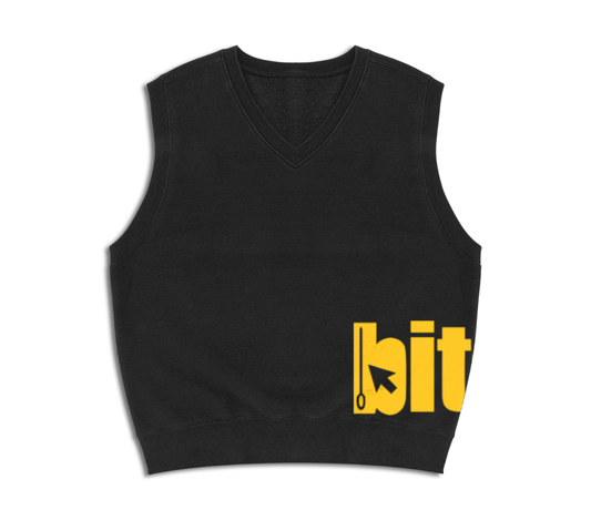 Sweater vest with screen printed bitem logo - front
