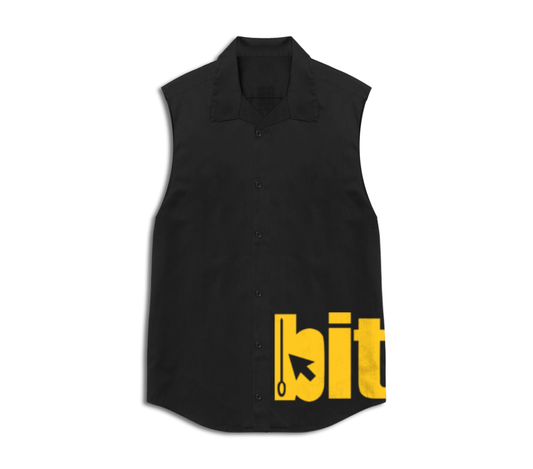 Sleeveless collar shirt with screen printed bitem logo - front
