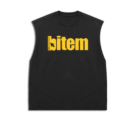 Sleeveless tee with screen printed bitem logo - front