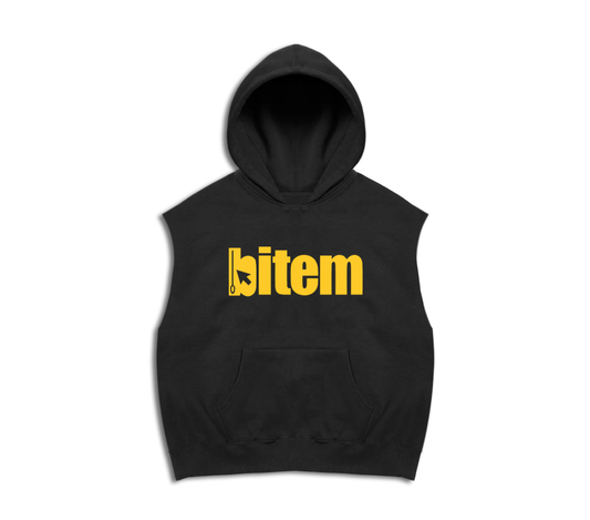 Sleeveless hoodie with screen printed bitem logo - front
