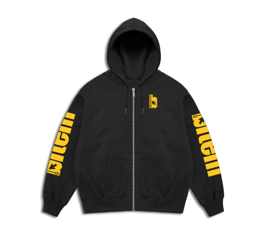 Zip up hoodie with screen printed and embroidered bitem logo - front