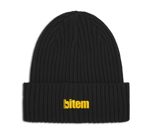 Knitted beanie with embroidered bitem logo - front