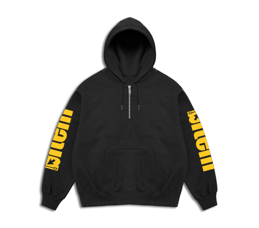 Quarter zip hoodie with screen printed bitem logo - front