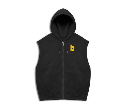 Sleeveless zip up hoodie with embroidered bitem logo - front
