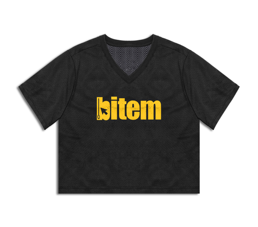Boxy varsity jersey with screen printed bitem logo - front
