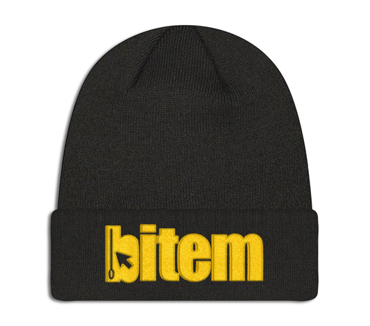 Knit cuffed beanie with embroidered bitem logo - front