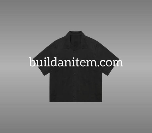 Front: Black boxy collar shirt mockup PSD front view streetwear
