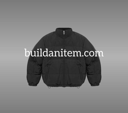 Front: Black down jacket mockup PSD front view streetwear
