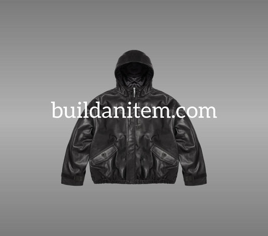 Front: Black hooded puffer jacket mockup PSD front view streetwear
