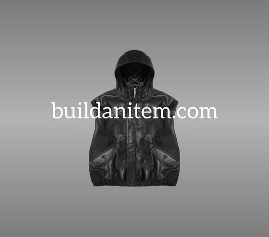 Front: Black hooded puffer vest mockup PSD front view streetwear
