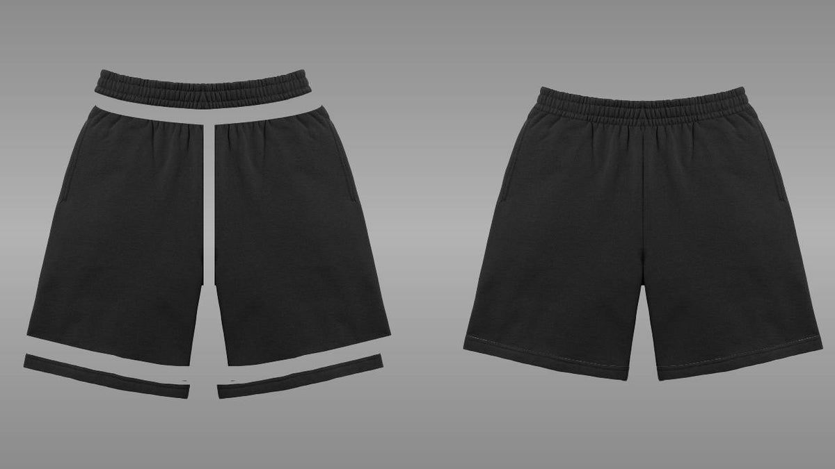 Layers: Black jogger shorts mockup PSD front view streetwear
