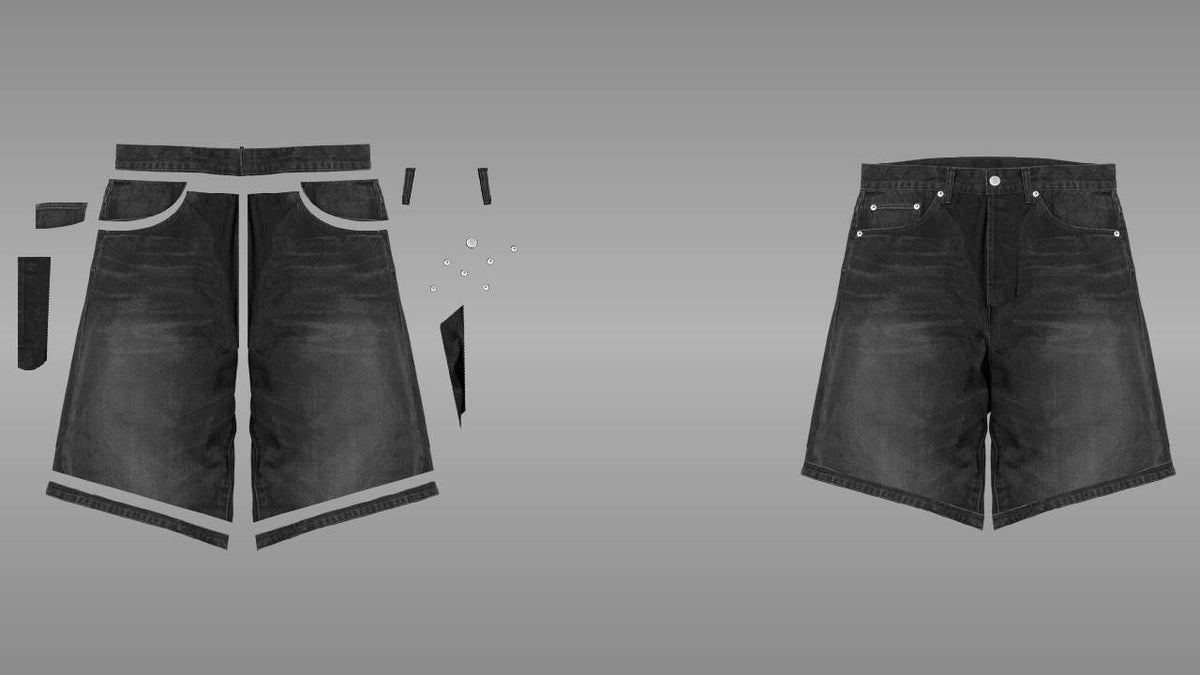 Layers: Black jorts mockup PSD front view streetwear
