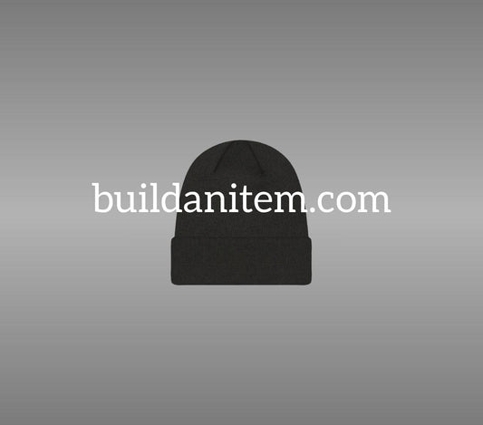 Front: Black knit cuffed beanie mockup PSD front view streetwear
