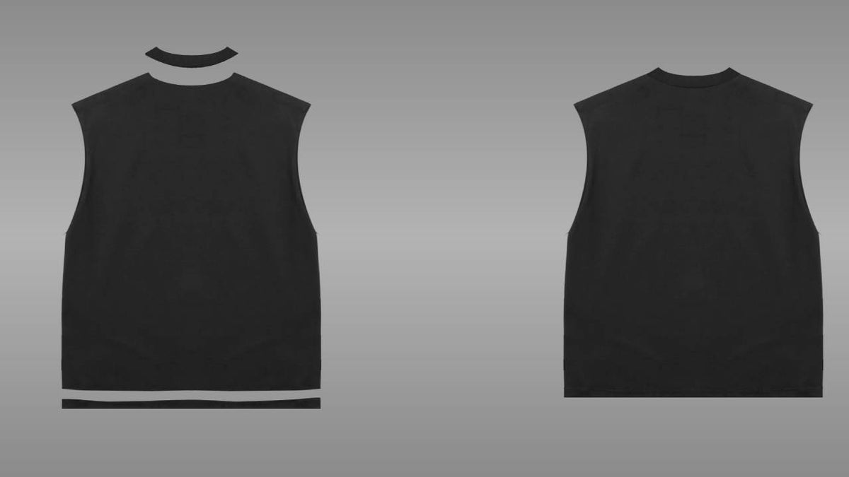 Layers: Black sleeveless tee mockup PSD back view streetwear
