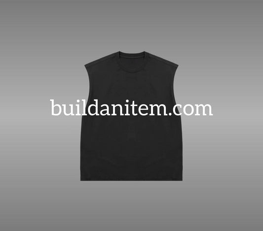 Front: Black sleeveless tee mockup PSD front view streetwear
