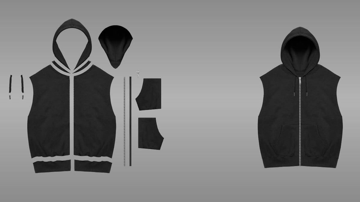 Layers: Black sleeveless zip up hoodie mockup PSD front view streetwear
