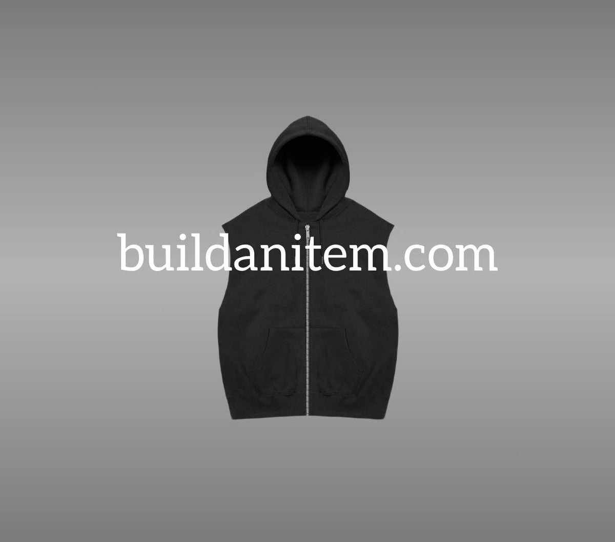 Front: Black sleeveless zip up hoodie mockup PSD front view streetwear
