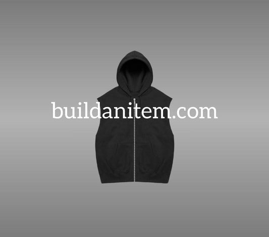 Front: Black sleeveless zip up hoodie mockup PSD front view streetwear
