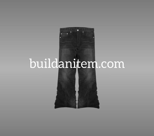Front: Black stacked jeans mockup PSD front view streetwear
