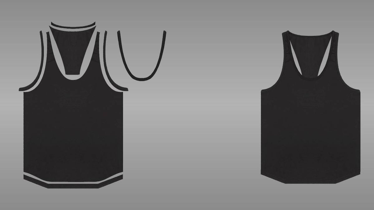 Layers: Black stringer vest PSD mockup front view streetwear
