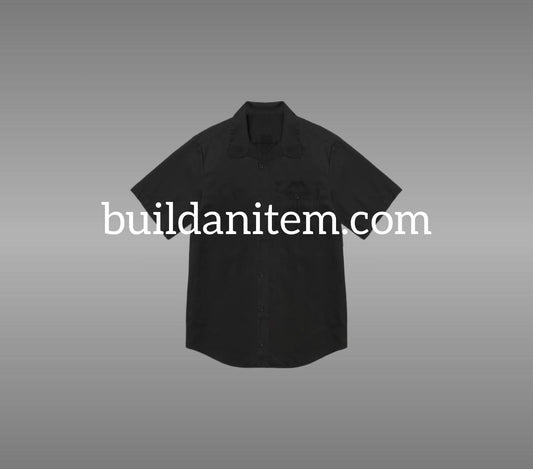 Front: Black utility collar shirt mockup PSD front view streetwear
