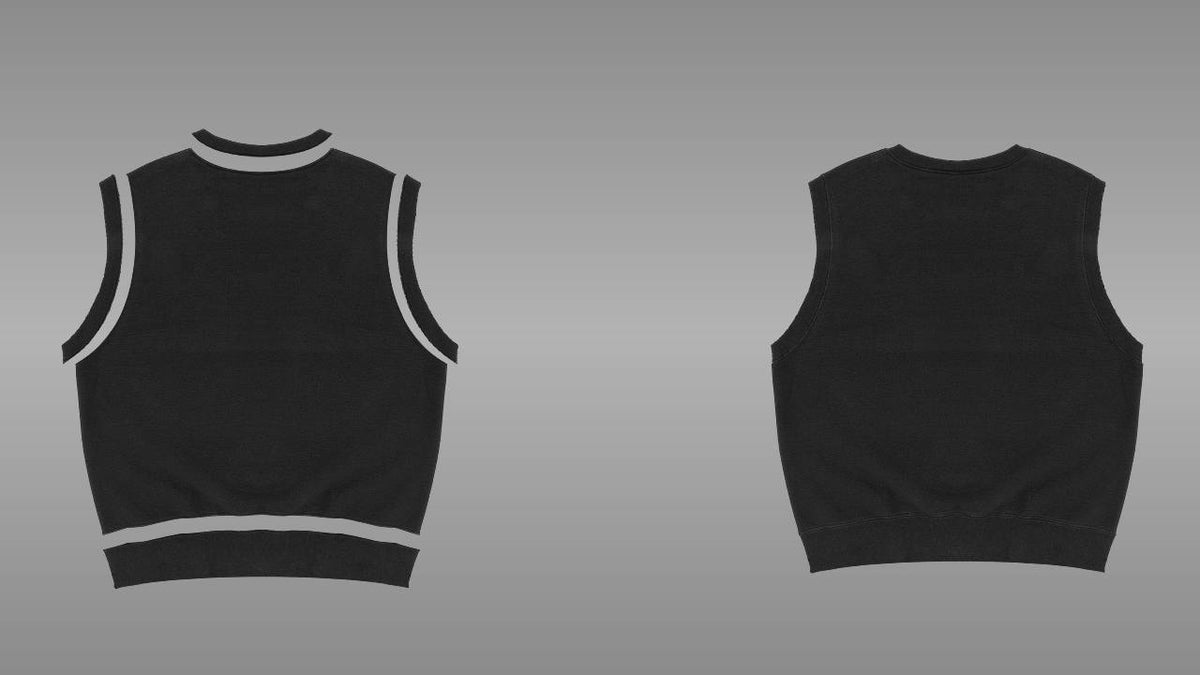 Layers: Black v-neck sweater vest PSD mockup back view streetwear
