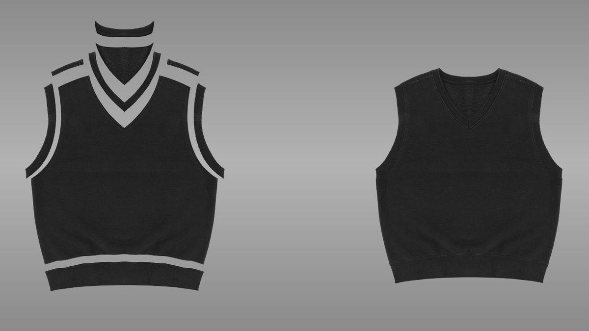 Layers: Black v-neck sweater vest PSD mockup front view streetwear
