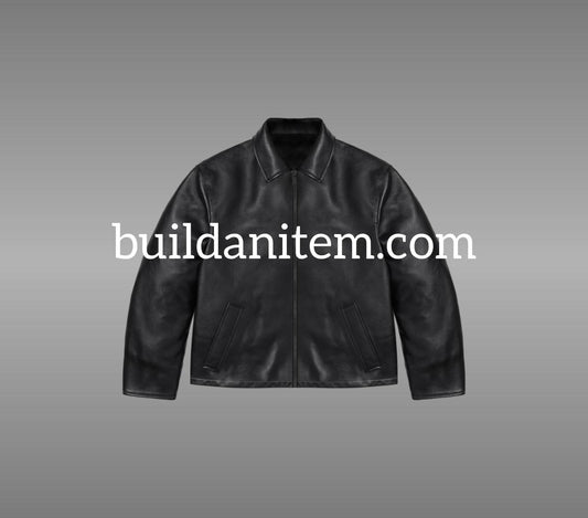 Front: Black zip-front biker jacket mockup PSD front view streetwear
