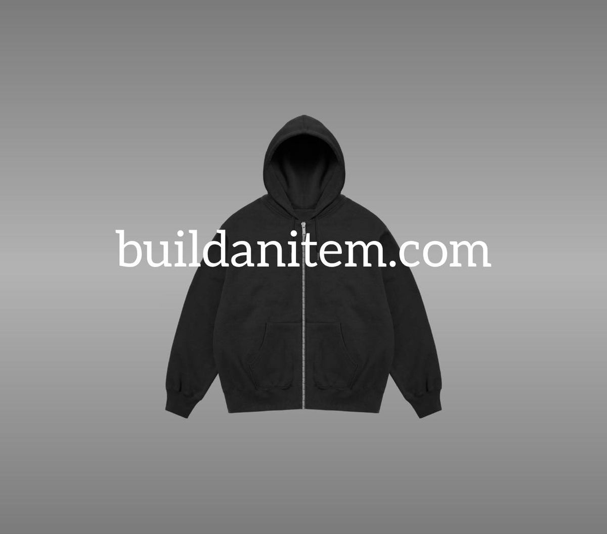 Front: Black zip up hoodie mockup PSD front view streetwear
